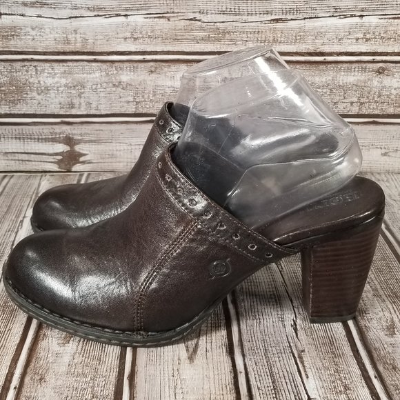 Born Shoes Born Womens 9 Brown Leather Mules Clogs Heel Shoes